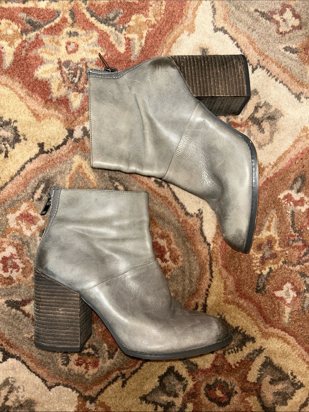 Women's Aldo Gray Leather Block Heel Ankle Boots